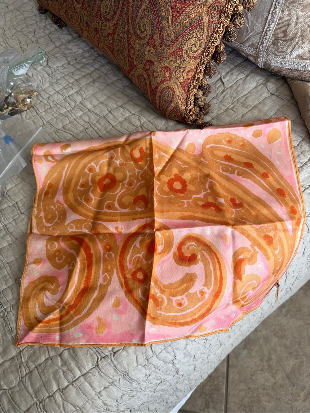Vera Bradley Paisley Accent Scarf Pink and Orange made in Japan